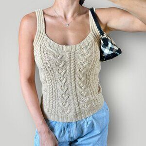 Kate Hill Casual Cable Knit Sweater Tank Top Beige Minimalist Renaissance Chunky